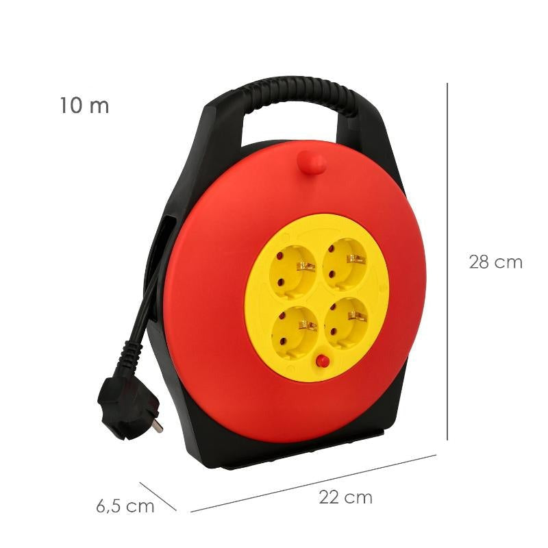 Reel Extension Cord, 4 Outlets with Earth, 10 M