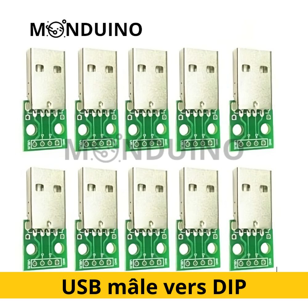 Lot de 10 adaptateurs USB mâle vers DIP 4P USB 2.0 - Monduino A-179
