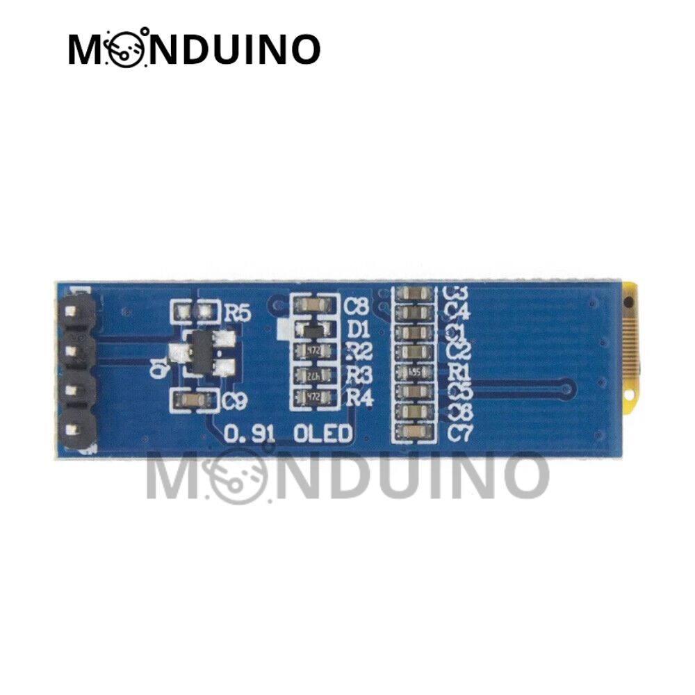 0.91 inch 128 x 32 pixel OLED I2C display compatible with Arduino and Raspberry Pi