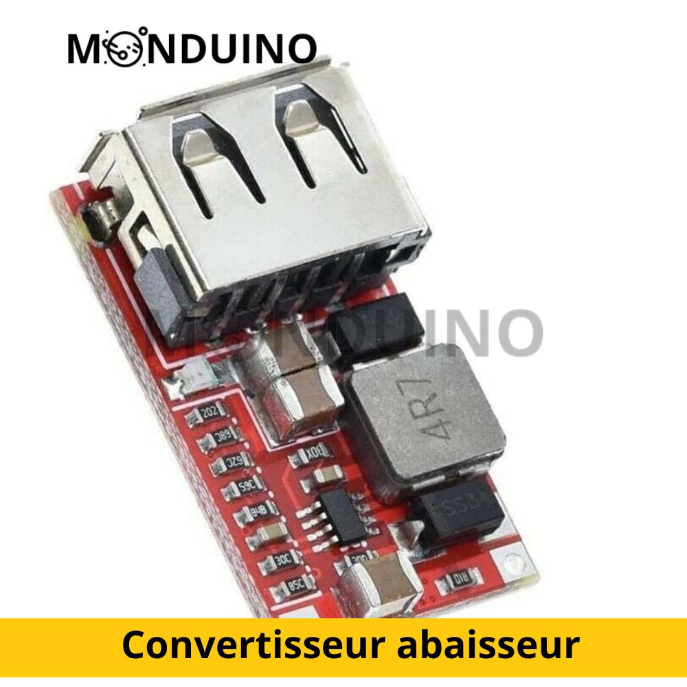 Step Down Converter DC 6v-12v-24v to 5V USB Output Power Supply Module –  MONDUINO