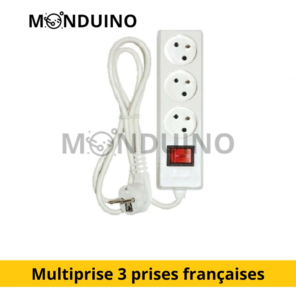 Multi-socket 3 French sockets, with on/off switch, White