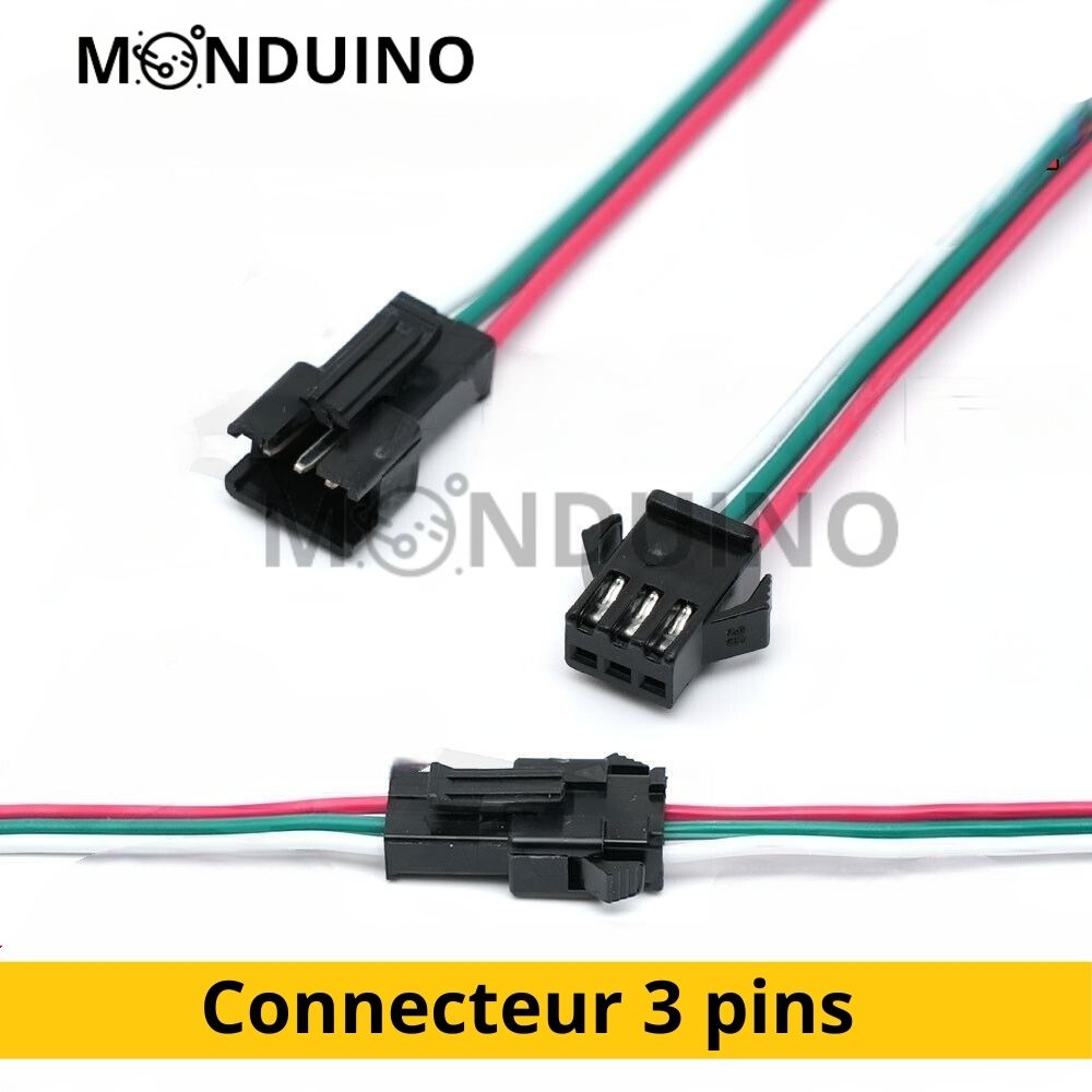 Connecteurs Ruban LED 3 pins Mâle / Femelle pour strip WS2812B WS2811 –  MONDUINO