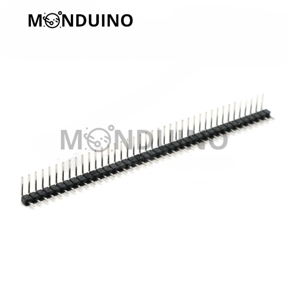 Barrette header mâle 2.54 mm 40 pins angle droit 90° pour PCB / Dupont - Monduino B-24