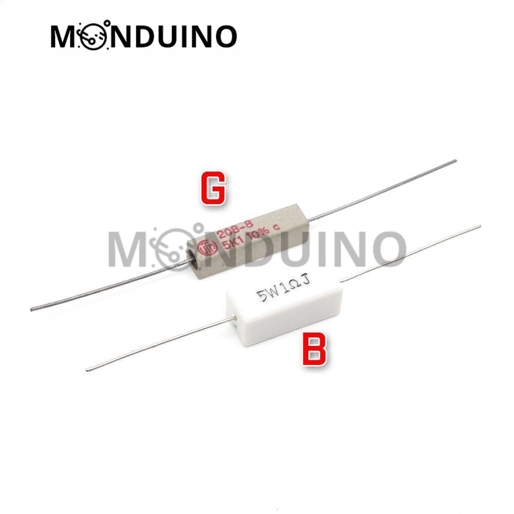 Résistance de puissance ciment céramique 5W 0,22Ω à 10KΩ - Monduino B-57