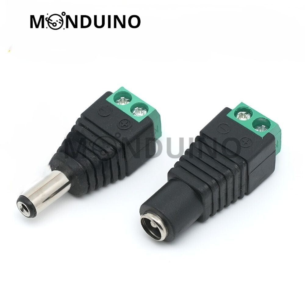 Fiche Jack DC 5,5 x 2,1 mm mâle / femelle avec bornier à vis 12V - Monduino A-27