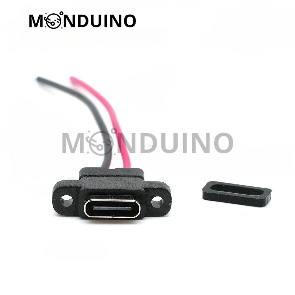 Connecteur USB-C filaire à souder / visser pour embase châssis - Monduino B-12