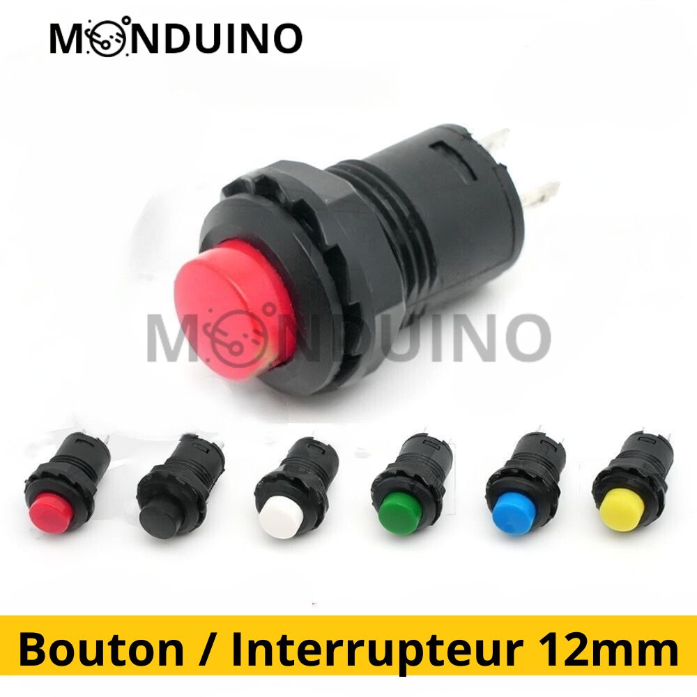 Bouton poussoir interrupteur 12 mm rond - Momentané ou permanent 12V 2 –  MONDUINO