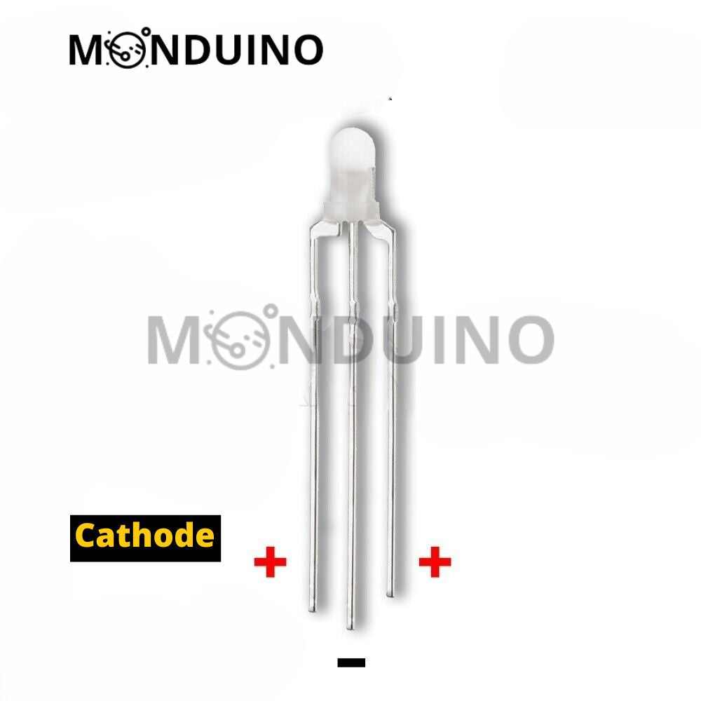 LED bicolore 3 mm rouge / vert diffusante - 10 à 25 pcs - Monduino B-72