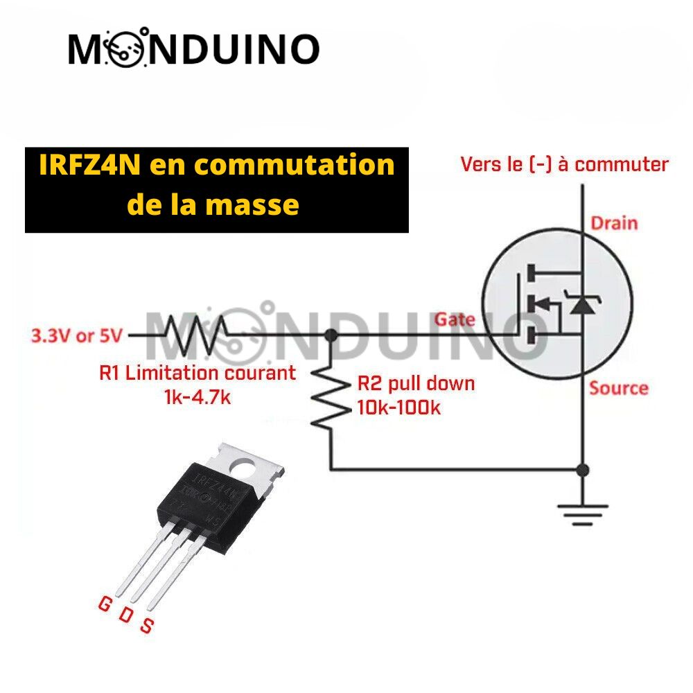IRFZ44N Transistor MOSFET-N 55V 49A TO-220 - Par lots de 1 à 50 pcs