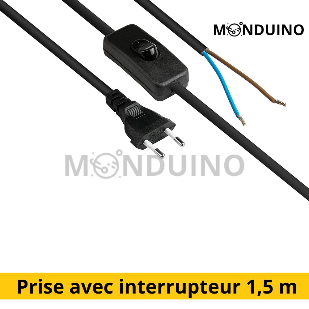 Mains cable with euro plug and switch, 1.5 m, black