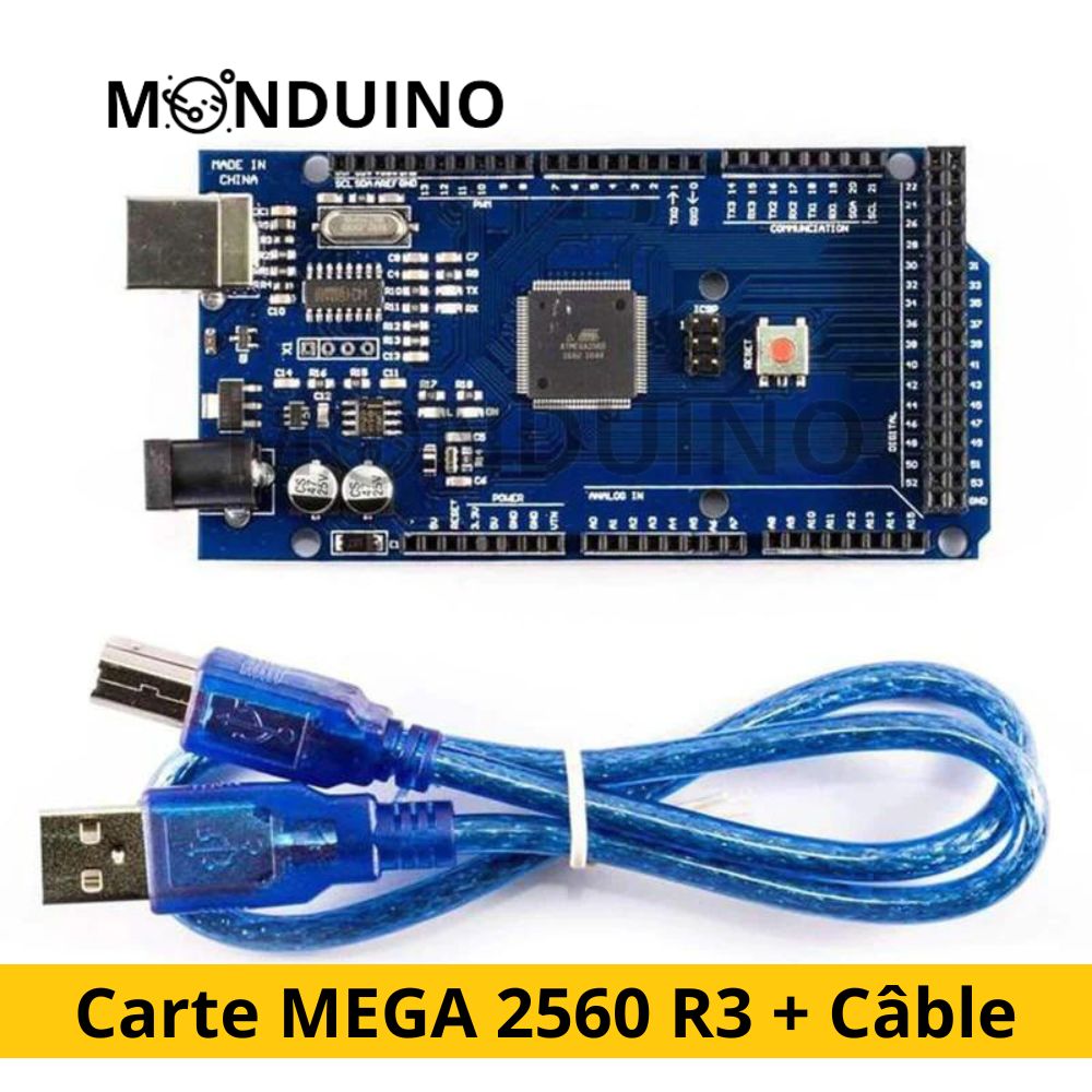 MEGA 2560 R3 Board Atmega2560 CH340G + USB Cable – MONDUINO