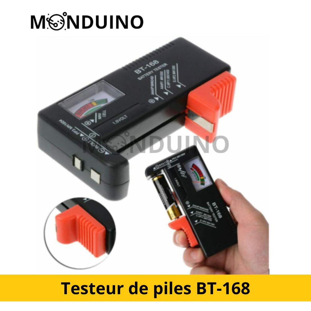 Testeur de piles universel BT-168 pour piles NiMH AA AAA C D 3V 9V 1.5V (Noir)