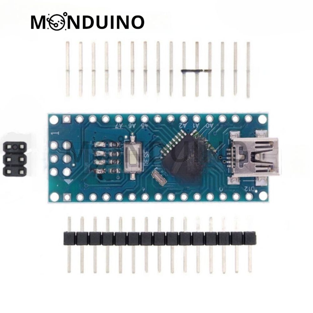 Carte Monduino Nano ATmega328P CH340 – Micro-USB / USB-C / Mini-USB – Compatible Arduino IDE