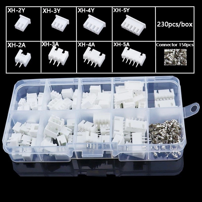 XH2.54 Boite de 230 Pcs 2p 3p 4p 5pin Broches 2.54mm Pitch Terminal Kit/Boîtier/Pin Header Connecteur Fil Connecteurs Adaptateur XH Kits Connecteurs