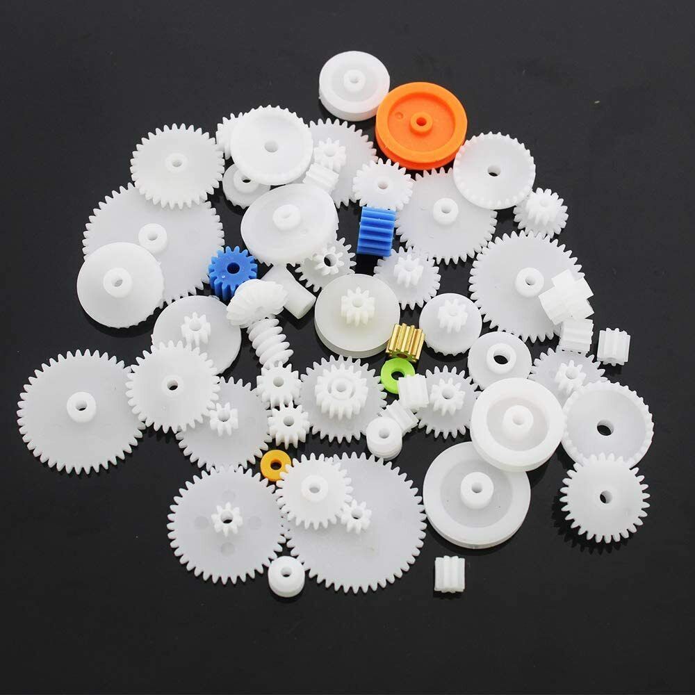 Kit de 60 pièces d'engrenages en plastique blanc pour robots et projets DIY avec Arduino