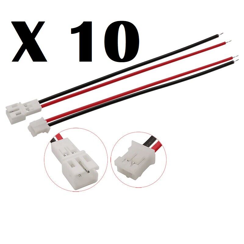 Micro Connecteur JST PH 100 2P - Fiches Mâles et Femelles avec Fil de 20 cm (26 AWG)