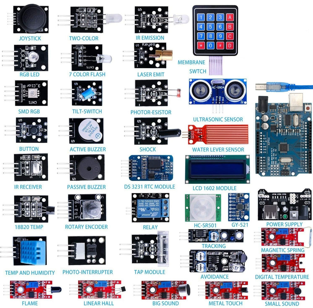 37-in-1 Sensor Module V2.0 Kit with Arduino Uno for DIY Beginners and Professionals
