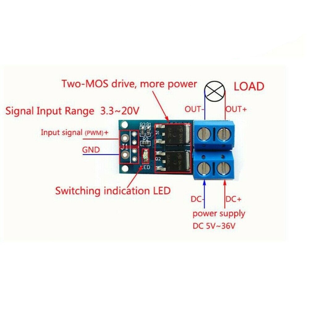 PWM Module Motor Speed Dimmer DC 15A 5-36V 400W - MOSFET D4184 Arduino