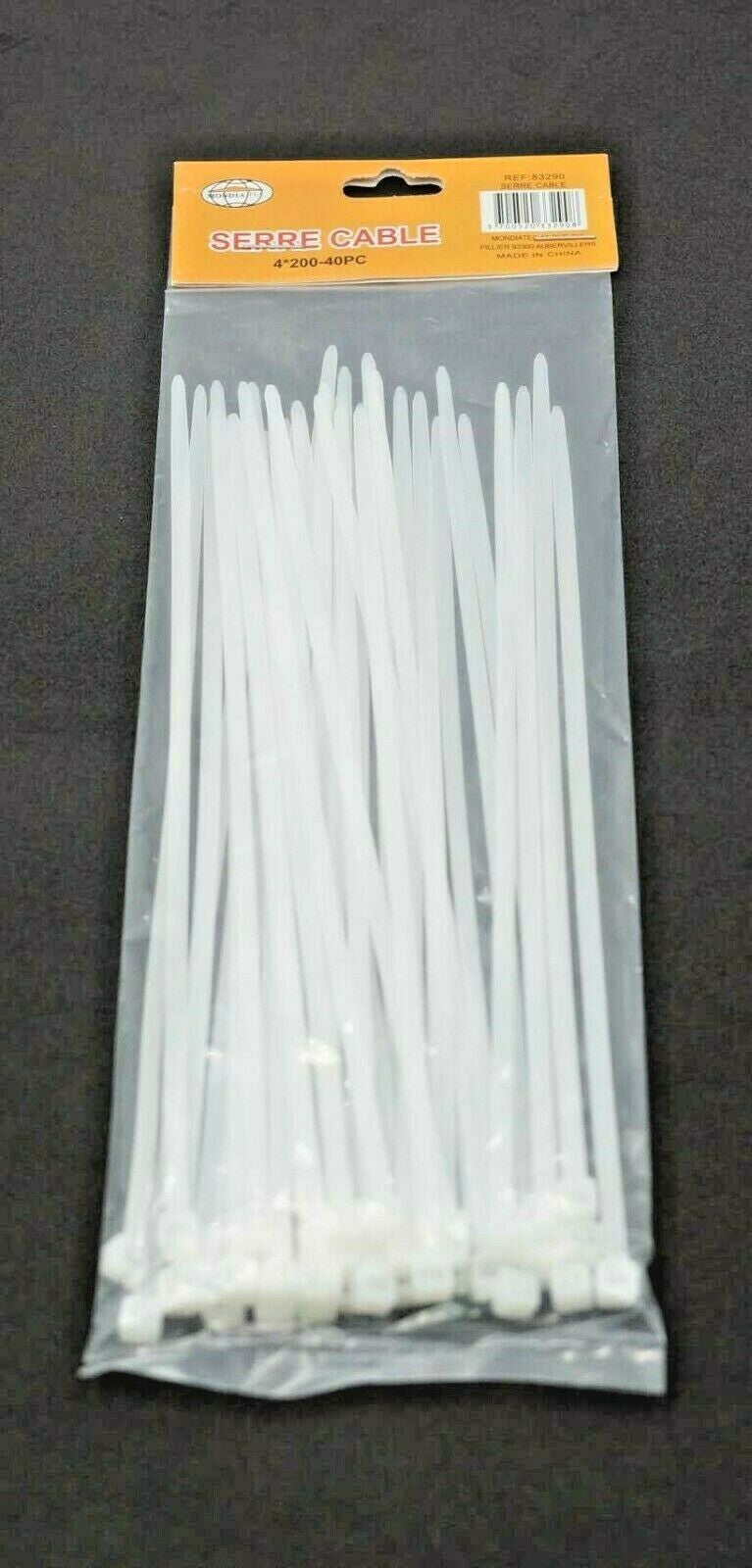 Lot de 40 colliers de serrage nylon blanc 200 x 2.5 mm - Monduino B-186