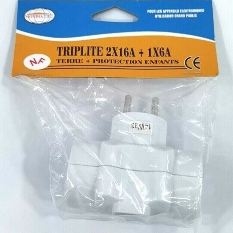 Triplite électrique murale 2X16A + 1X6A Latérale Blanc
