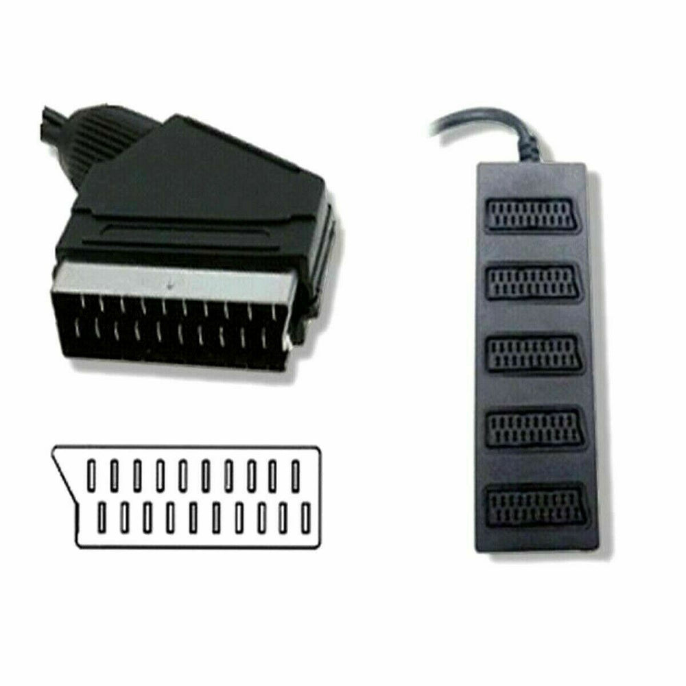 Bloc péritel 3 & 5 prises 21 - câble péritel 21 broches avec Adaptateur mâle