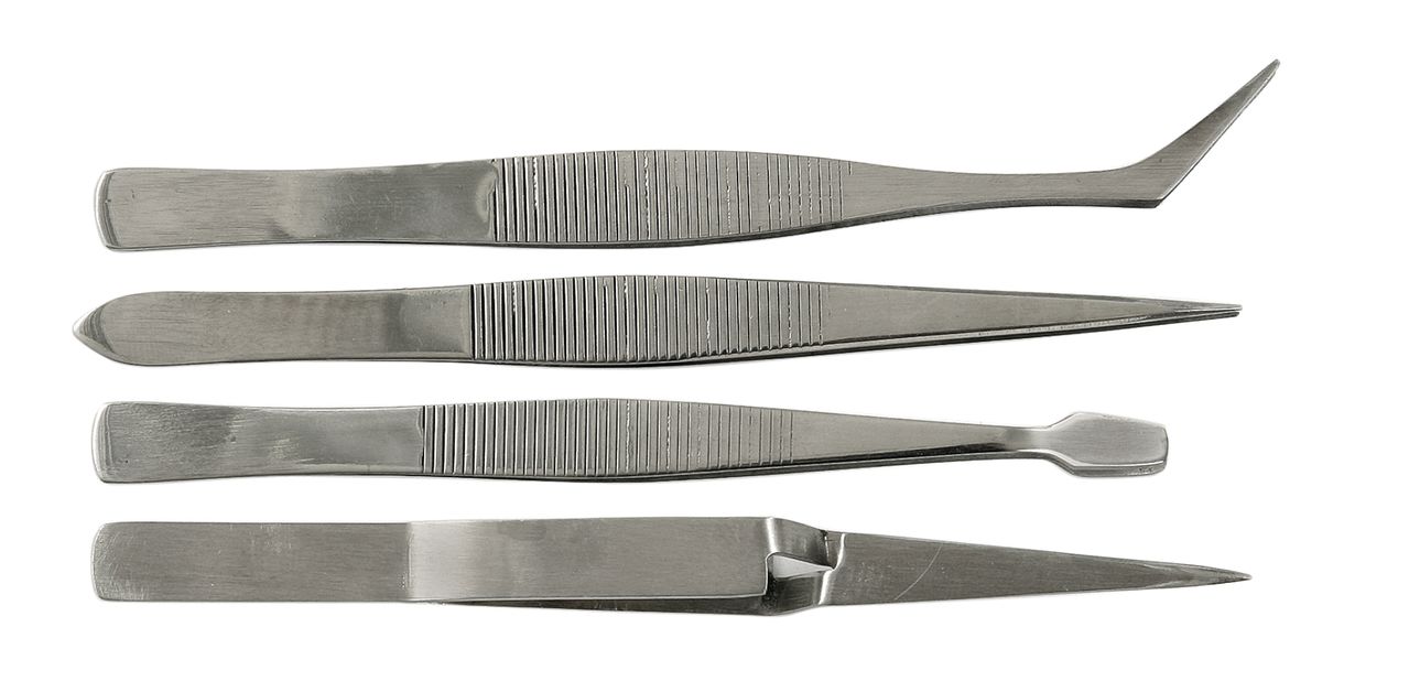 Kit Set of 4 Precision tweezers in metal model making DIY model