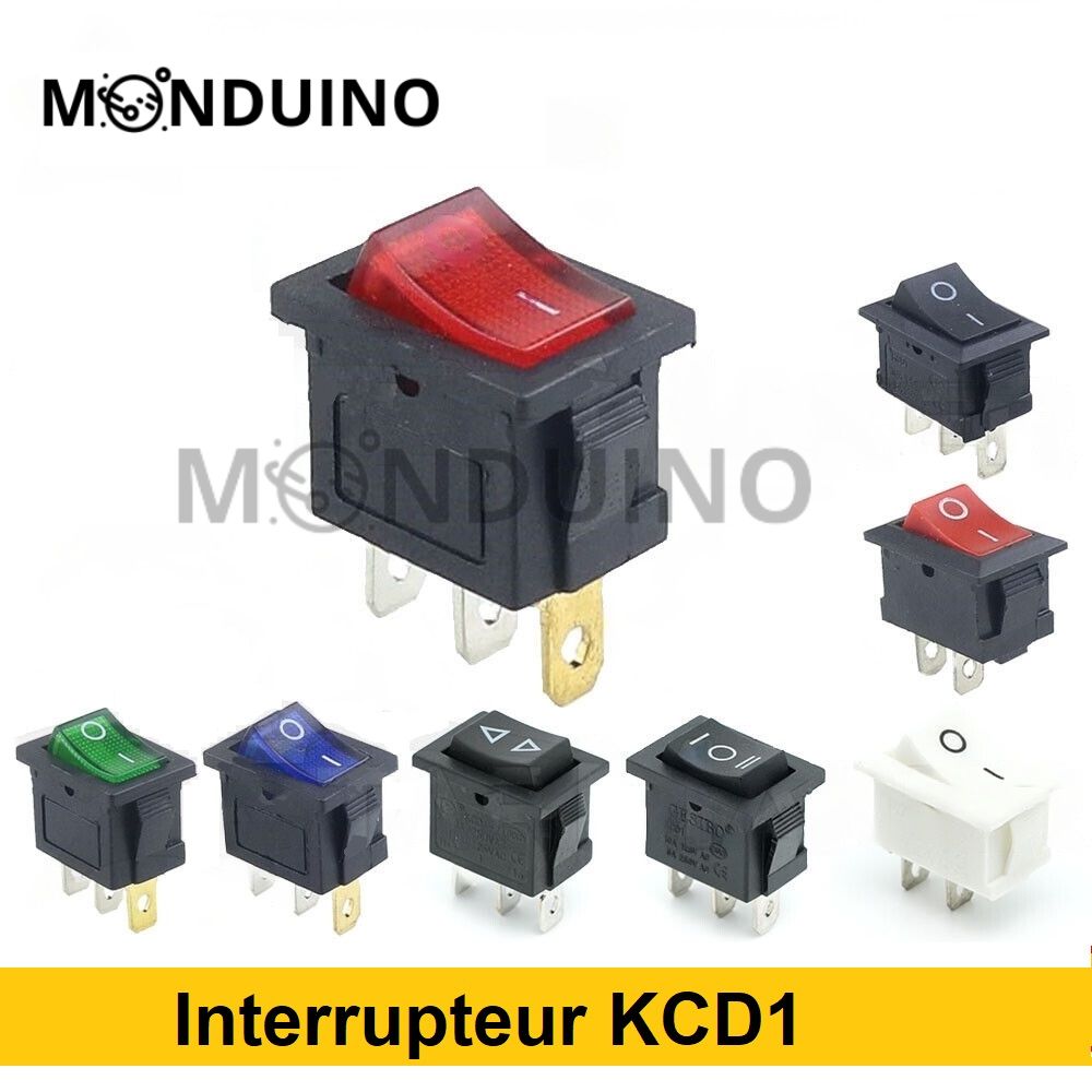 KCD1 Interrupteur à bascule lumineux 15x21 mm 230V 6A 2-3 positions encastrable