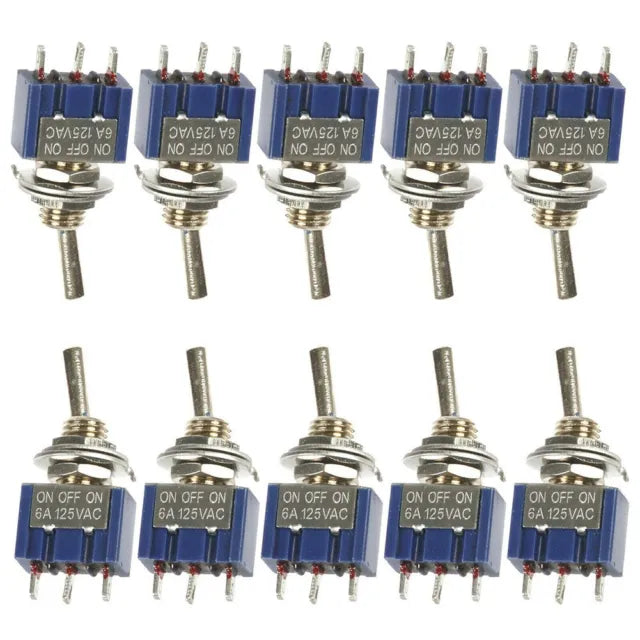 10pcs Mini Toggle Switch ON-OFF-ON SPDT MTS-103 3 Position 3 Pin 6mm 6A 125VAC