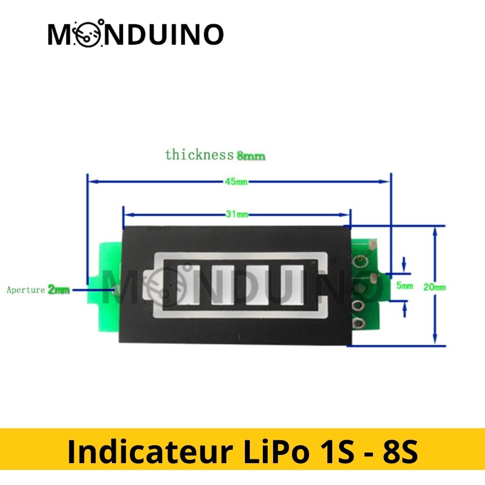 Indicateur Batterie LiPo 18650 1S 2S 3S 4S 5S 6S 7S 8S - Capacité niveau Lithium