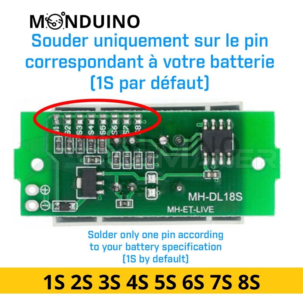 Indicateur Batterie LiPo 18650 1S 2S 3S 4S 5S 6S 7S 8S - Capacité niveau Lithium