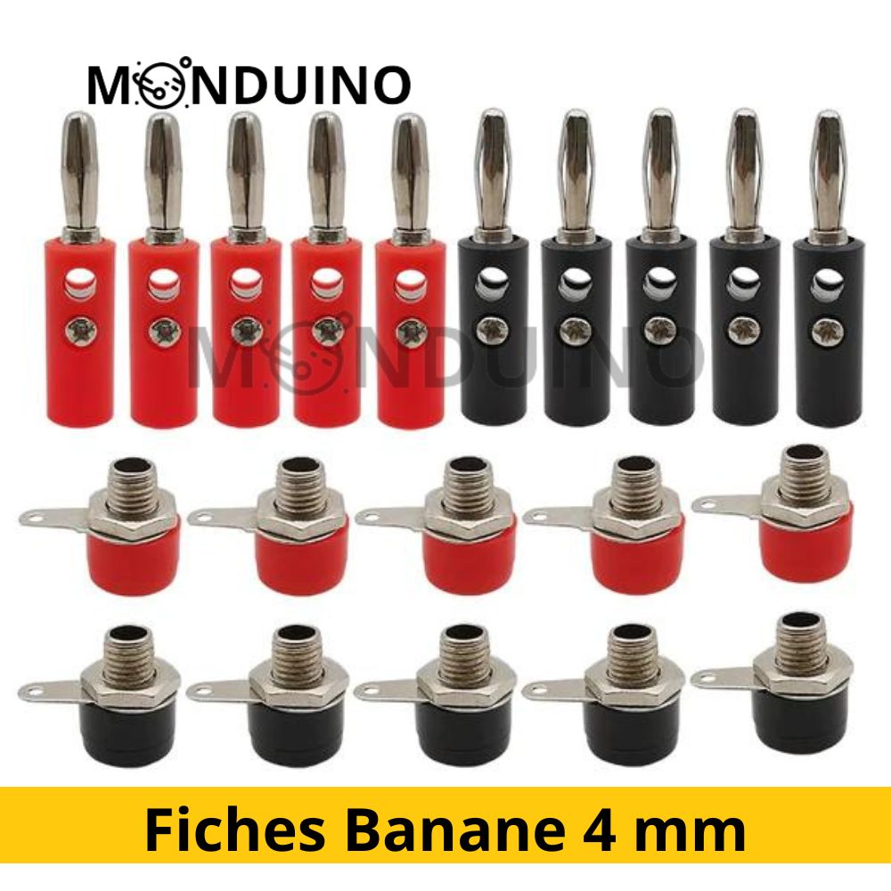 10 Paires Fiche Banane 4 mm Plaqué Or Audio Haut-Parleur Câble Connecteur (10 mâle + 10 femelle)