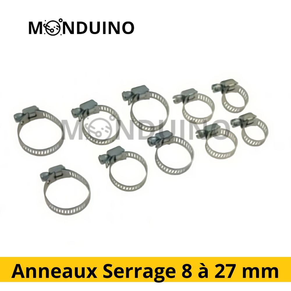 10 X Anneau Collier de Serrage en Métal Ajustable 8 à 27 mm avec Vis