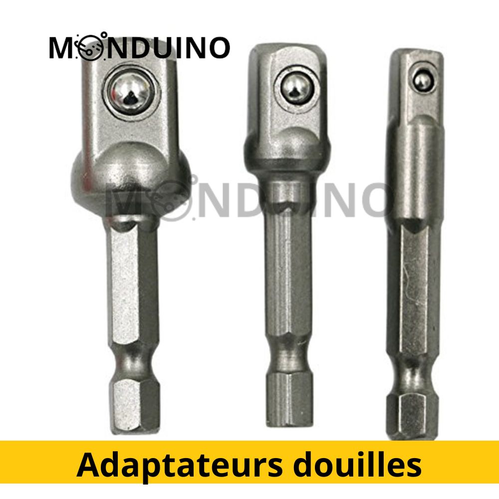 3 d'adaptateurs pour douilles 3 pièces - hexagonal sur carré pour perceuses, douilles, visseuses et porte-embouts, 1/4, 3/8, 1/2