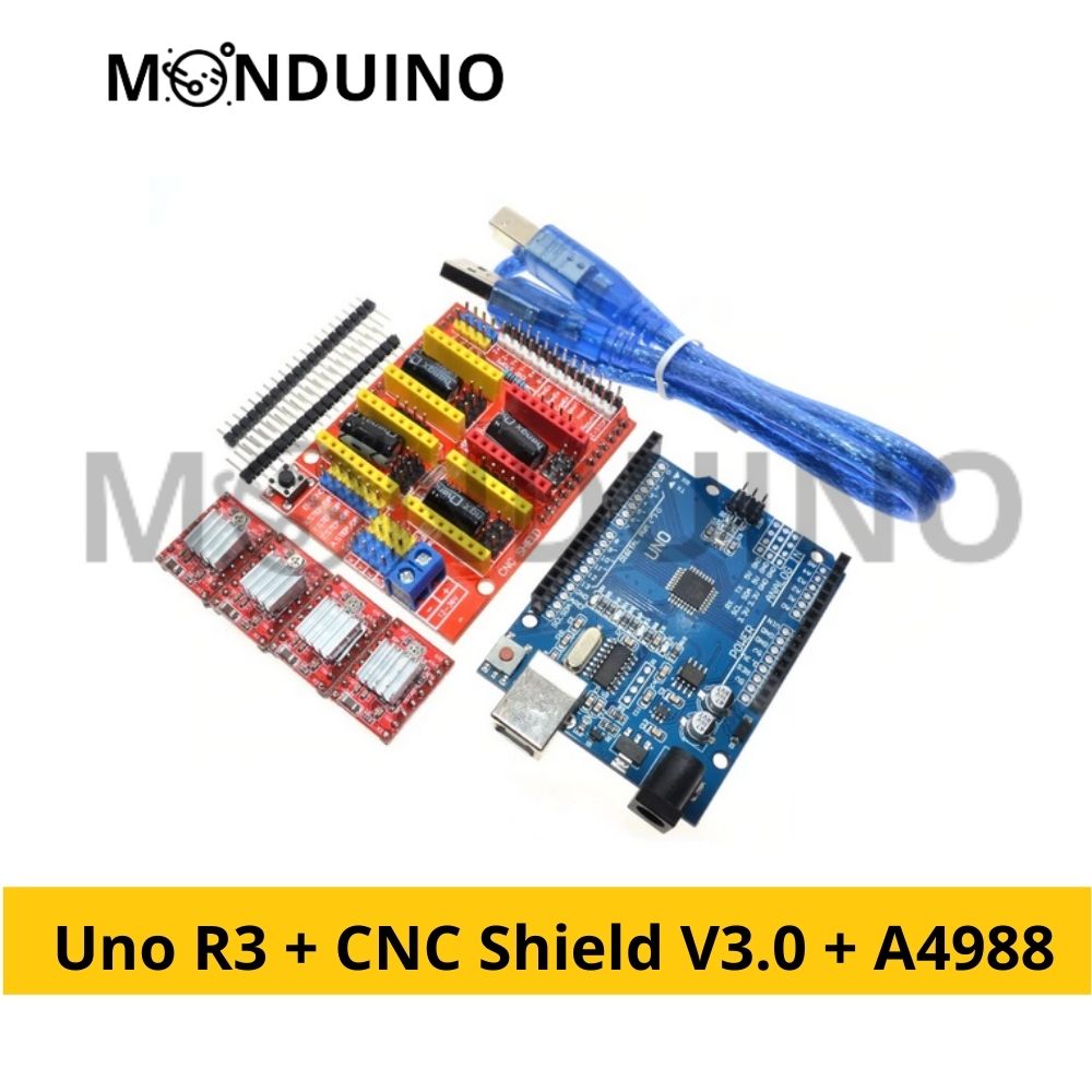 Tecnoit 3D Printer Kit – CNC Shield V3.0 + UNO R3 + 4x A4988 Stepper Drivers + Heatsinks – Voor 3D Printers En Graveermachines – Compact En Krachtig