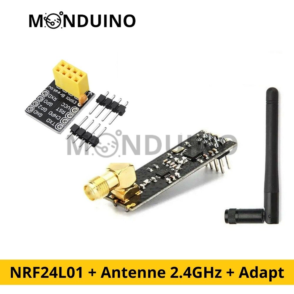 Module RF NRF24L01+PA+LNA 2.4GHz Longue Portée 1100m – Antenne 3dBi - [D-15]