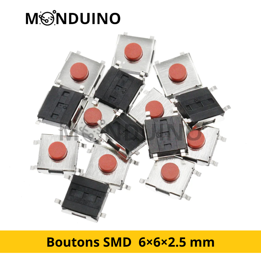 Lot de 10 Boutons Tactiles SMD 6×6×2.5 mm – Micro Interrupteur Momentané Rouge – 4 Pins