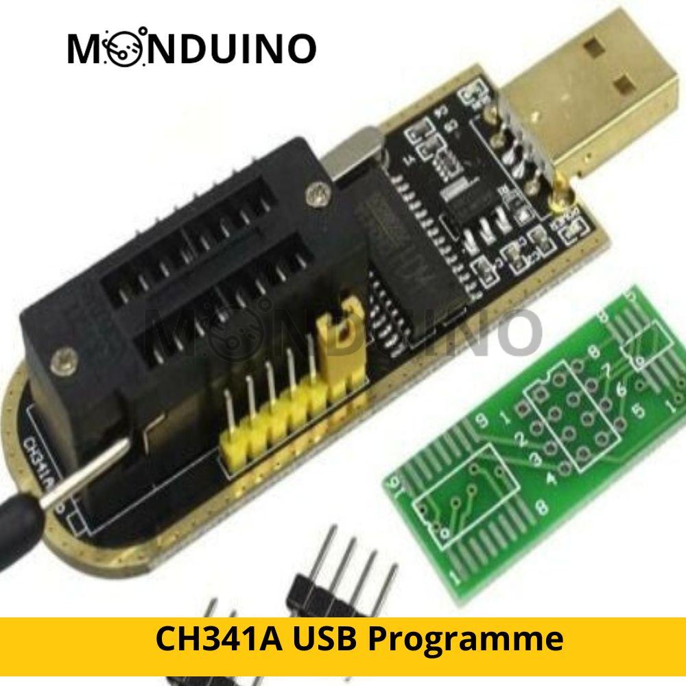 CH341A USB Programmer 24/25 Serie Graveur BIOS Writer SPI Flash & CH341A Programmiergerät mit Stiftleiste und Adapterplatine