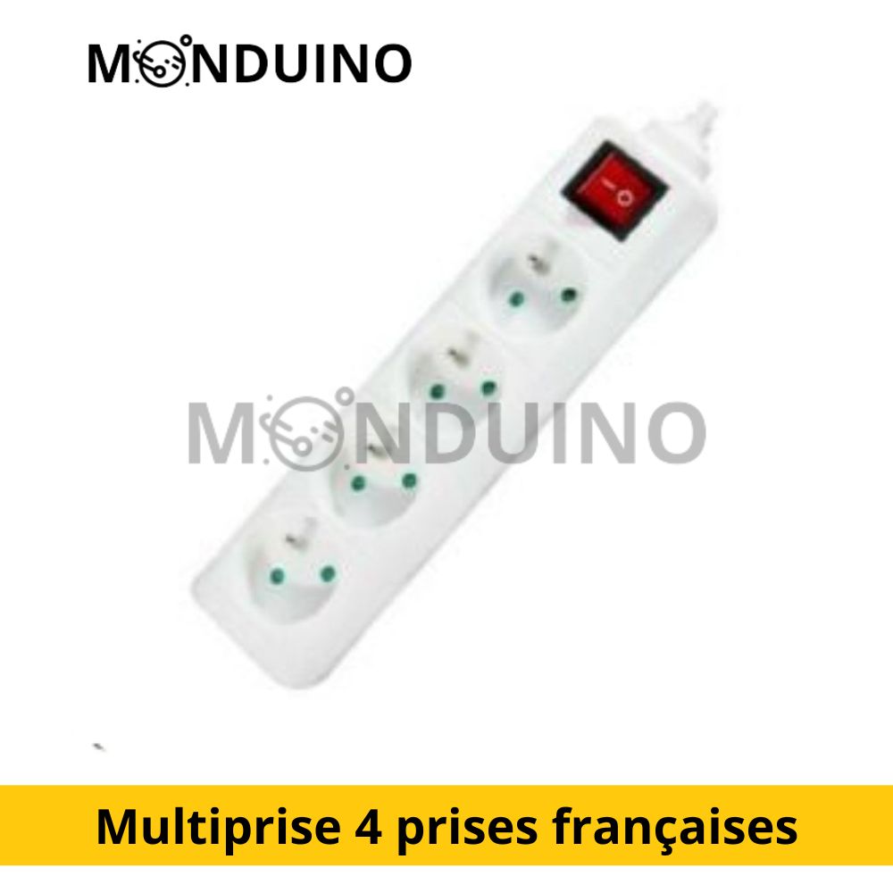 Multiprise 4 prises françaises, avec interrupteur marche/arrêt, Blanc