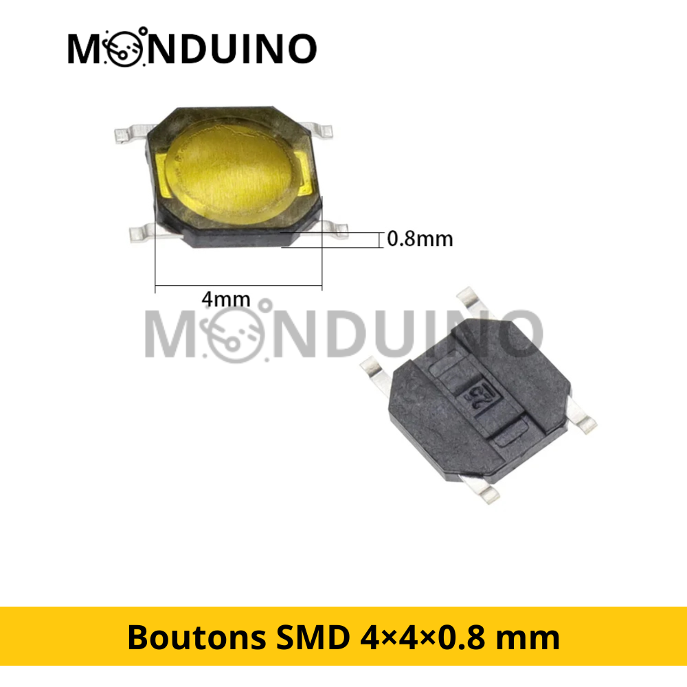 Lot de 10 Boutons Tactiles SMD 4×4×0.8 mm – Interrupteur Momentané 4 Broches 12V