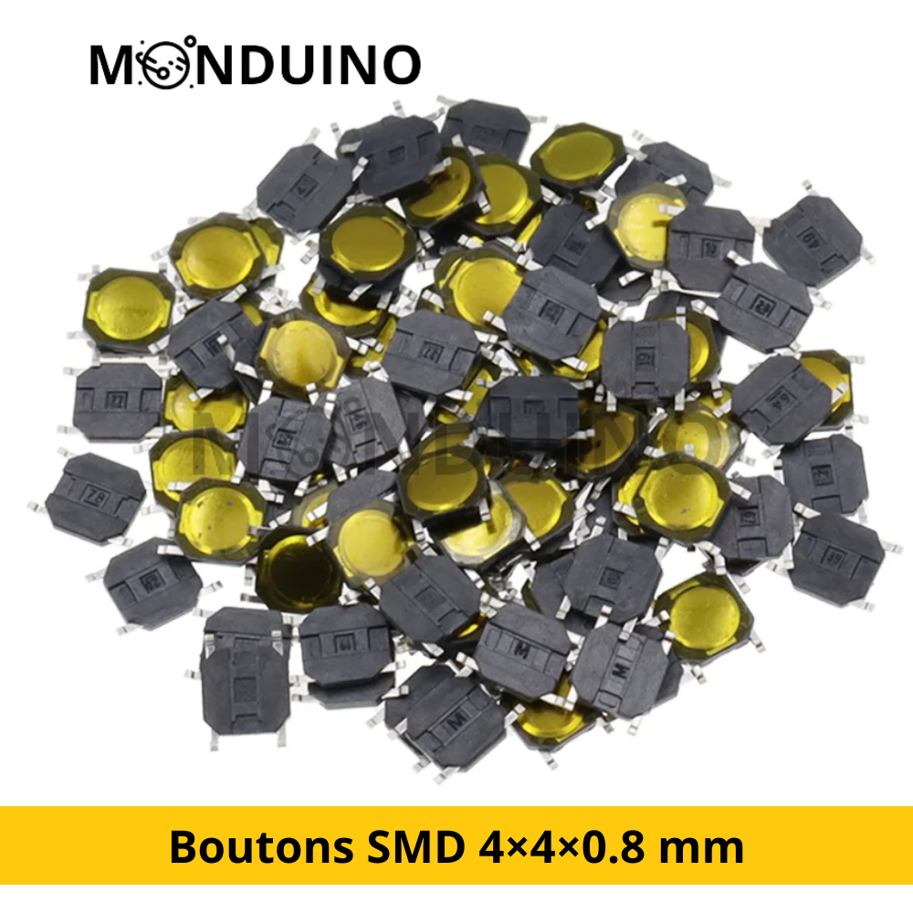 Lot de 10 Boutons Tactiles SMD 4×4×0.8 mm – Interrupteur Momentané 4 Broches 12V