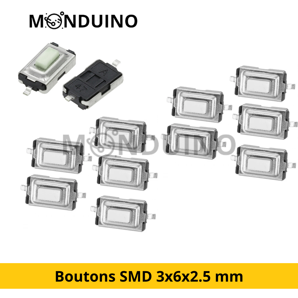 Lot de 10 Boutons Tactiles SMD 3×6×2.5 mm – Interrupteur Momentané 2 Pins – Micro Switch