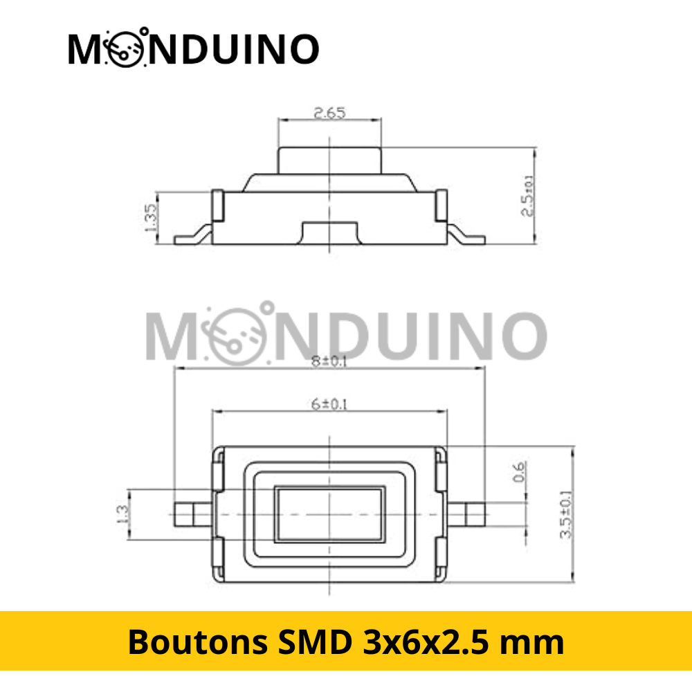 Lot de 10 Boutons Tactiles SMD 3×6×2.5 mm – Interrupteur Momentané 2 Pins – Micro Switch