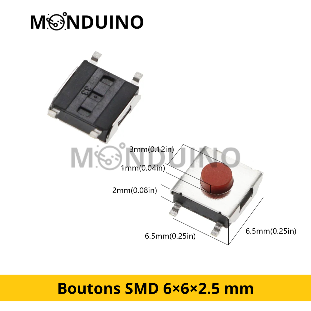 Lot de 10 Boutons Tactiles SMD 6×6×2.5 mm – Micro Interrupteur Momentané Rouge – 4 Pins