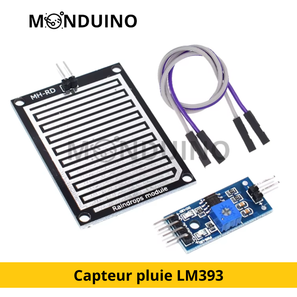 Capteur de pluie Raindrops Module LM393 Détection eau compatible Arduino ESP8266 – Monduino [E-02]