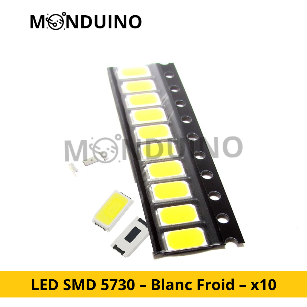 LED SMD 5730 Blanc Froid 6500K – 0.5W 150mA – 50-55lm – 3.2-3.4V – Lot de 10 [D-04]