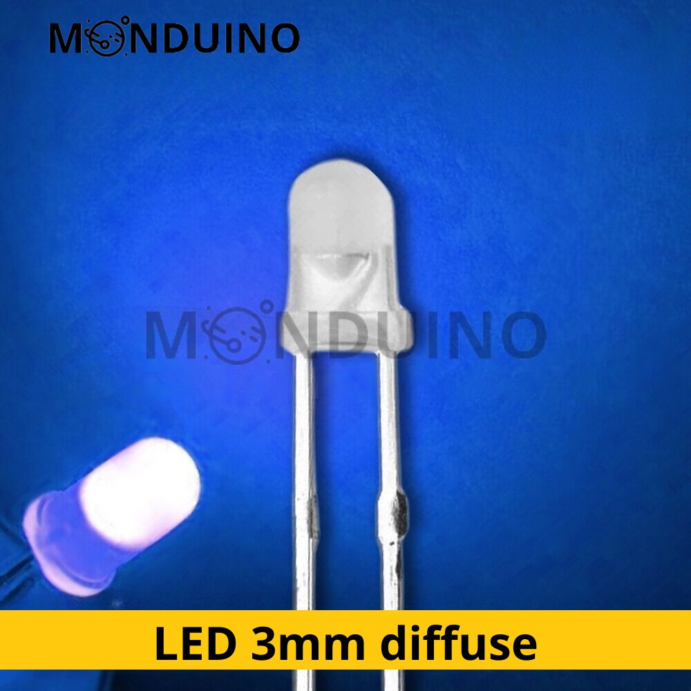 LED Bleu 3mm diffusant - Lot 10 à 100 pcs - LED Diffused Blue fog