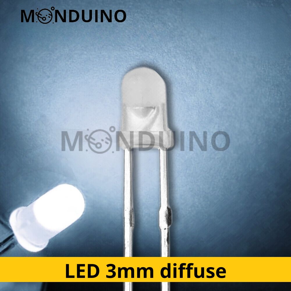 LED Blanc froid 3mm diffusant - Lot 10 à 100 pcs - LED Diffused Cold white fog