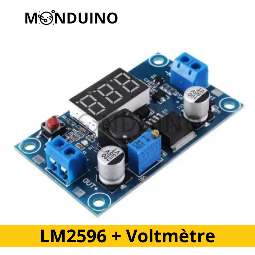 Module Step-Down LM2596 avec Voltmètre DC-DC 3A Régulateur Ajustable – Monduino [E-36]
