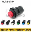 Bouton poussoir interrupteur 12 mm rond - Momentané ou permanent 12V 24V 230V 2A