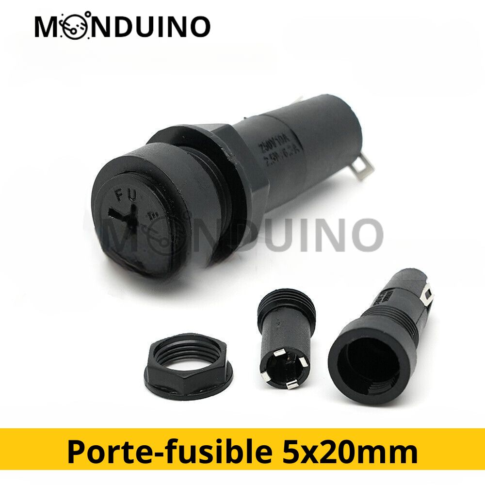 Porte-fusible plat 5x20 mm pour châssis / panneau 12 mm 12V / 230V 10A - Monduino A-32